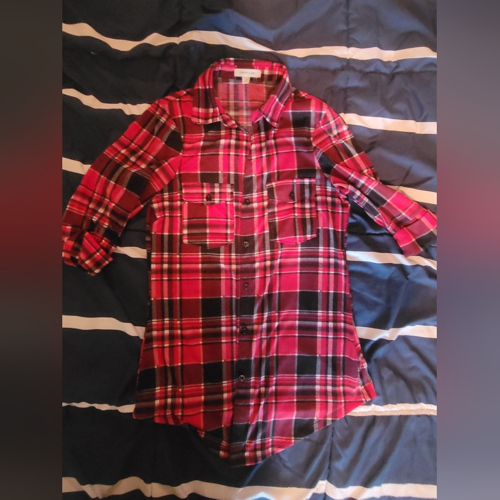 Small Red Plaid Paper + Tee Button Up